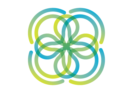 Blue and Green icon with connecting and curving lines representing threads of a story woven together as a journey into understanding and inner peace