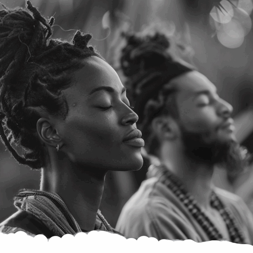 People participating in cultural healing practices including drumming, storytelling, and group rituals for wellness and connection.